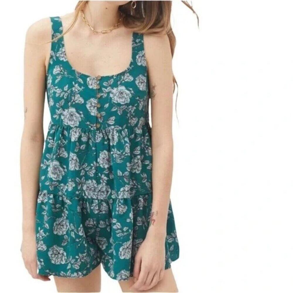 Urban Outfitters Cindy Floral Ruffle Tiered Romper Sleeveless Boho Size S Small